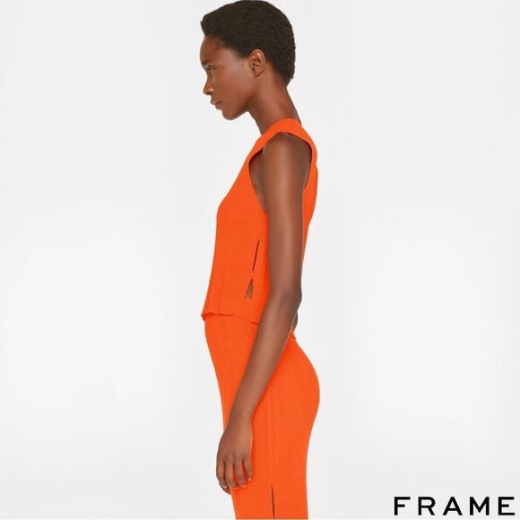 FRAME **NWT** Mixed Rib Cutout Tank in Bright Tangerine - Picture 14 of 15